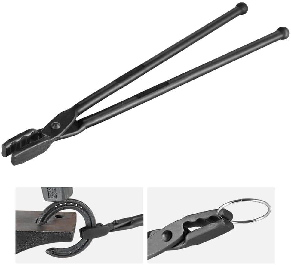 VEVOR Blacksmith Tongs, 18 in. Wolf Jaw Tongs, Carbon Steel Forge Tongs with A3 Steel Rivets, for Horseshoes, Curved Shapes