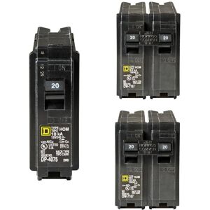 Square D Homeline 1-20 Amp Single-Pole, and 2-20 Amp 2-Pole Circuit Breakers (3-pack)