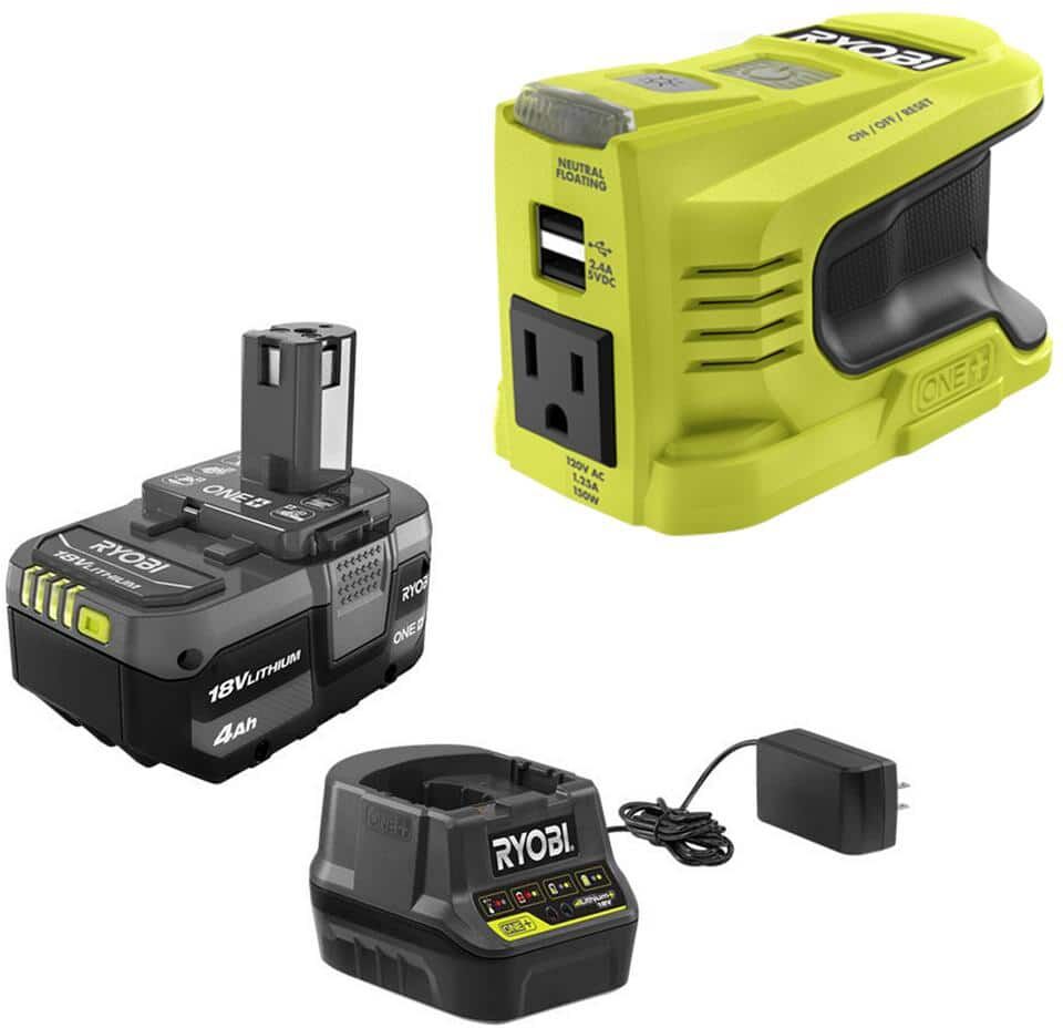 RYOBI 150-Watt Push Start Power Source for ONE+ 18-Volt Battery with 4.0 Ah Battery and Charger