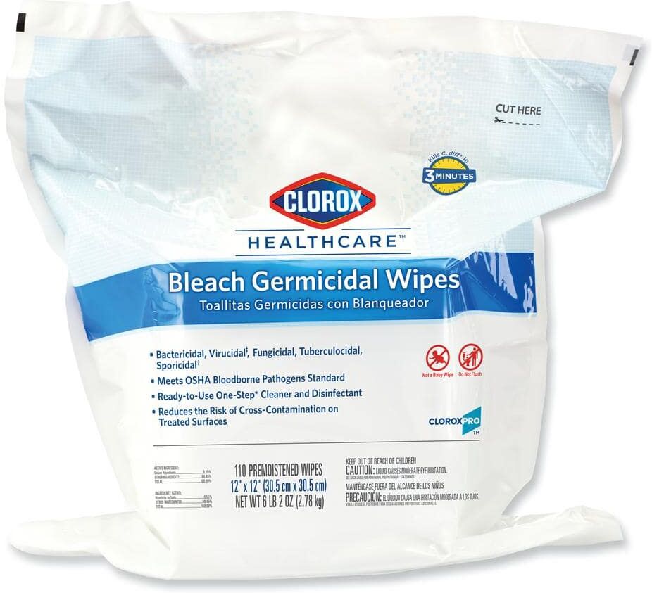 Clorox Healthcare 12 in. x 12 in. Unscented Bleach Germicidal Disinfecting Wipes, Bag (110-Count)