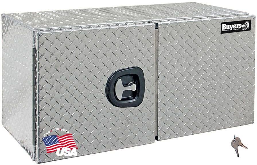 Buyers Products Company 18 in. x 18 in. x 48 in. Diamond Plate Tread Aluminum Underbody Truck Tool Box with Barn Door