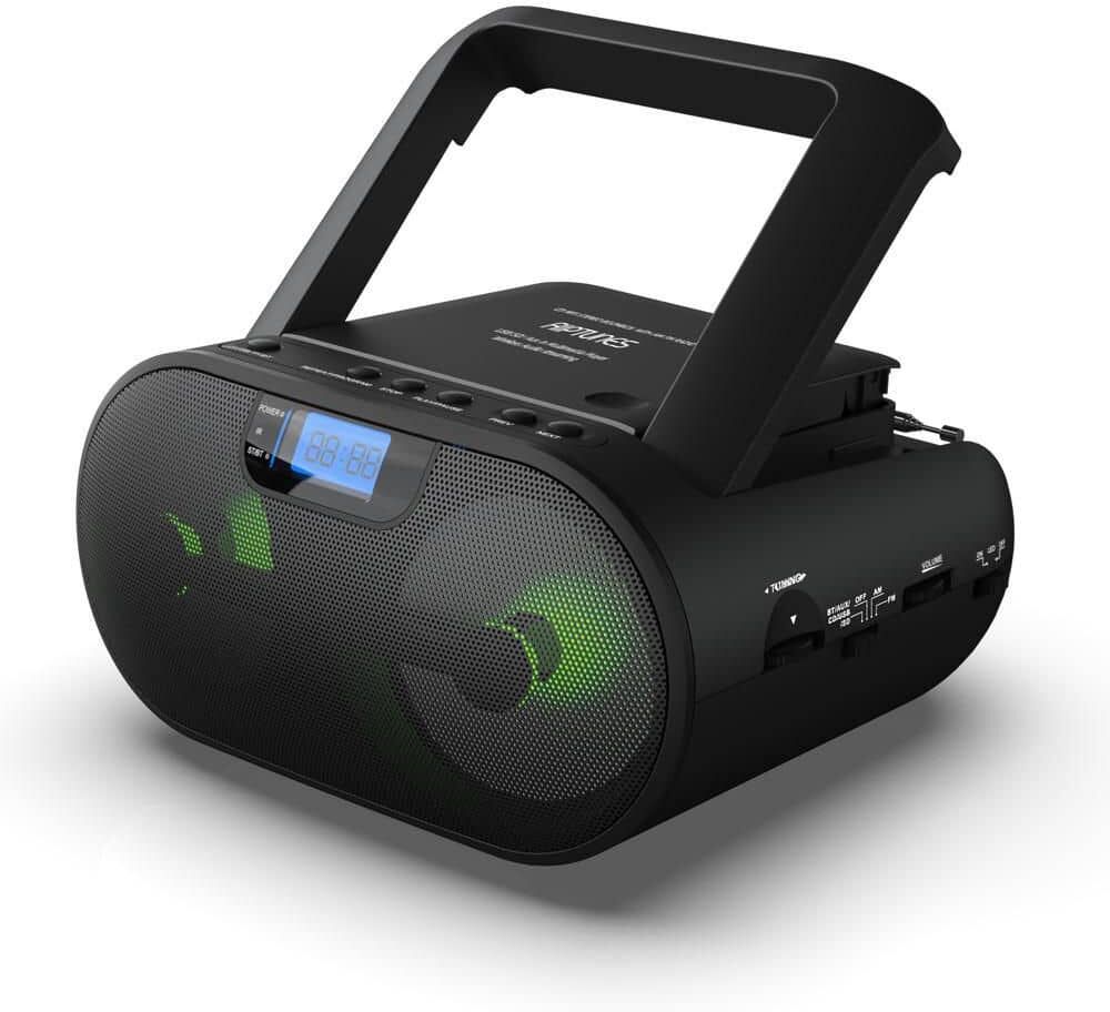 RIPTUNES Radio MP3 CD BoomBox, Connect Phone Jack via Aux., Bluetooth, USB/SD, with Remote Control - Black