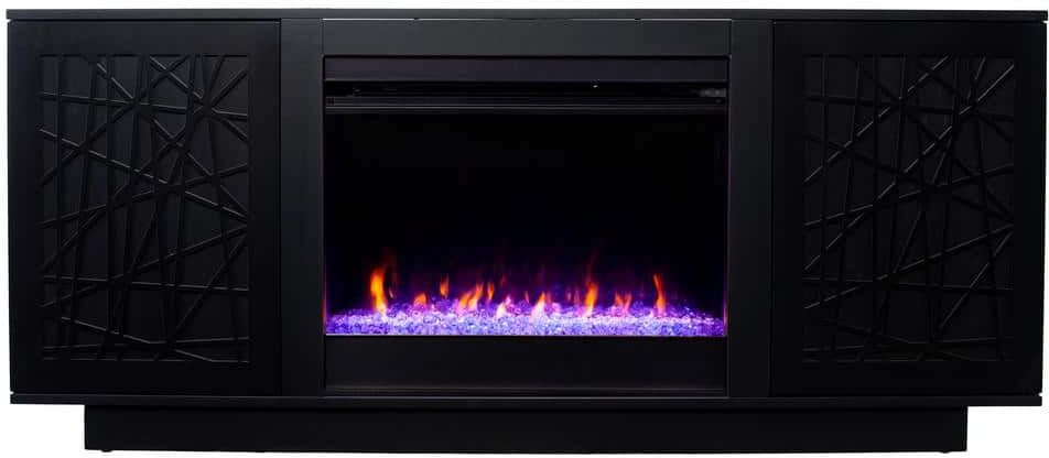 SEI FURNITURE Delgrave 60 in. Color Changing Electric Fireplace with Media Storage in Black