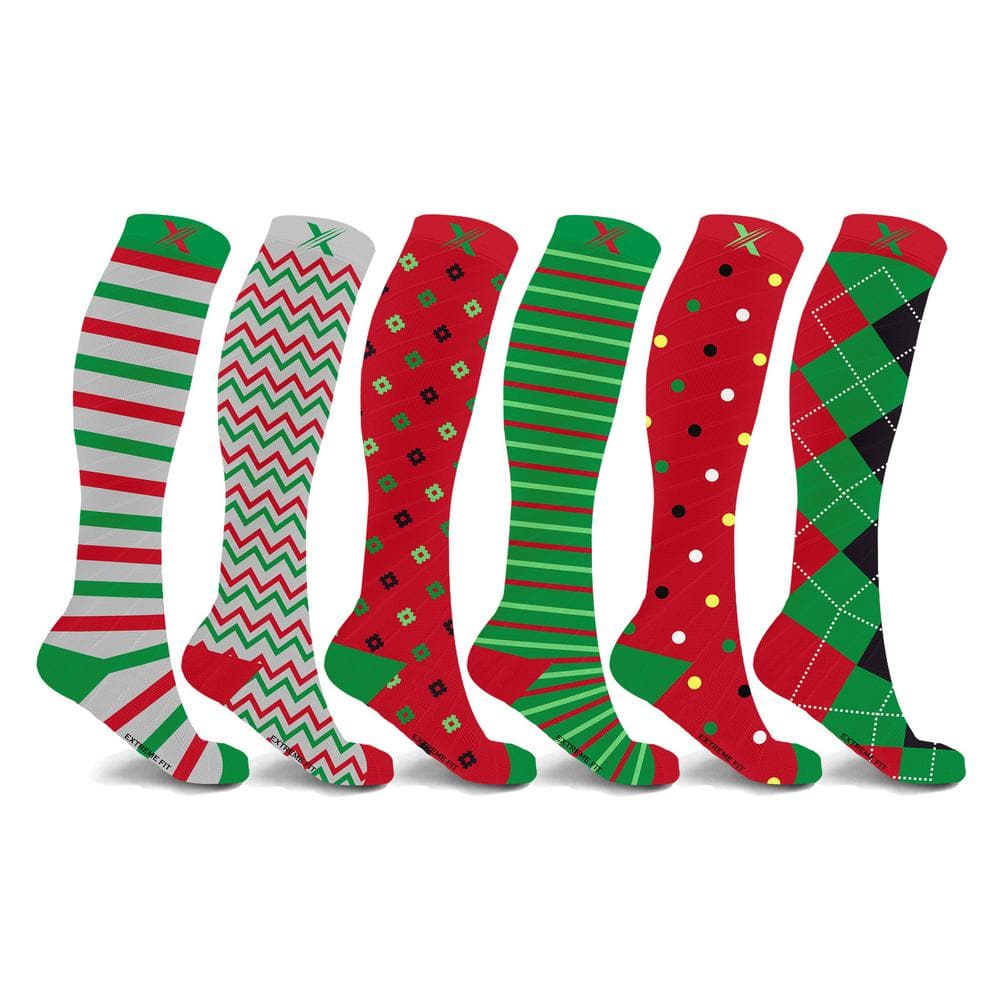 EXTREME FIT Men's Size 9-12 Christmas Themed Knee High Compression Socks (6-Pack)