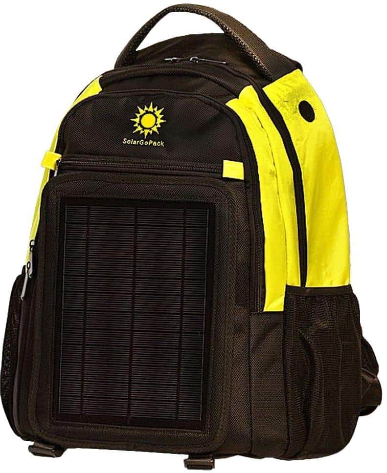 SOLARBAK SolarGoPack 12K mAh Battery 5-Watt Size Solar Panel Charger Yellow and Black Solar Backpack