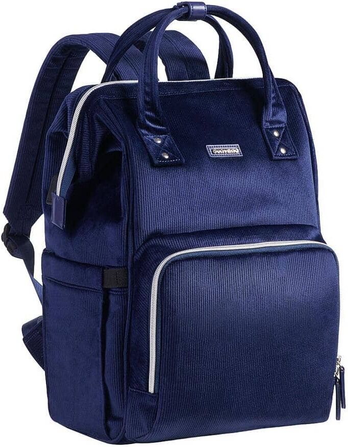 Aoibox 13.38 in. Navy Velvet Stitching Diaper Backpack Large Capacity Tote Shoulder Nappy Organizer with Insulated Pockets