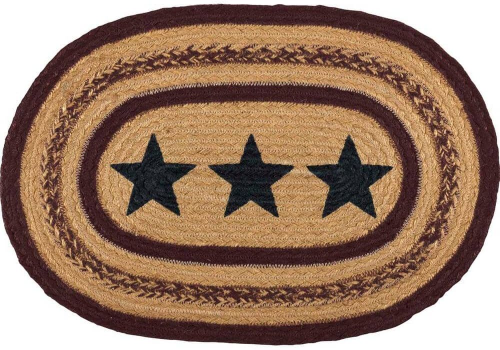 VHC BRANDS Potomac Stars 12 in. W x 18 in. L Tan Burgundy Navy Jute Oval Placemat Set of 6