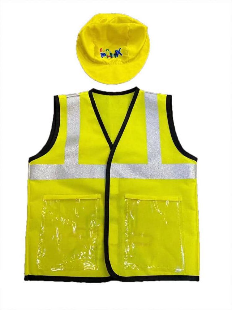 Funphix Busy Builders Construction Vest and Hat for Age 4-Years to 12-Years - Kids Construction Worker Costume