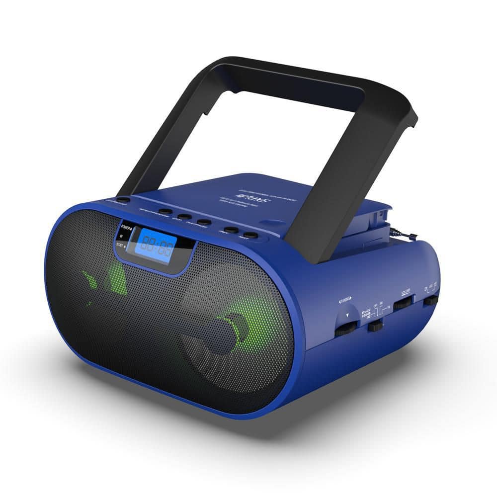RIPTUNES Radio MP3 CD BoomBox, Connect Phone Jack via Aux., Bluetooth, USB/SD, with Remote Control - Blue