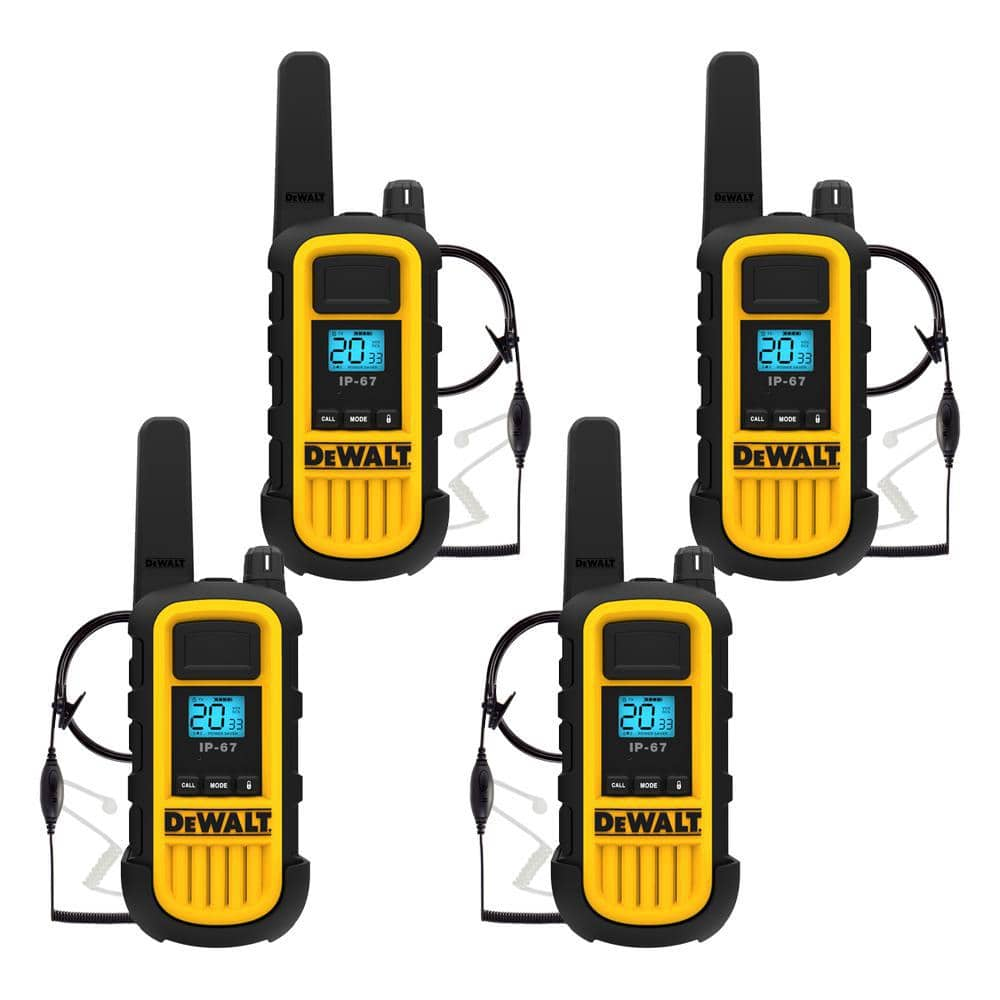 DeWalt DXFRS800 Heavy-Duty 2-Watt Walkie Talkie and Headset Bundle (4-Pack)