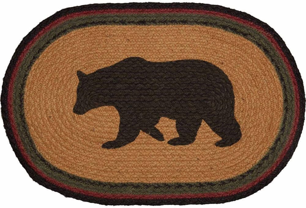 VHC BRANDS Wyatt Bear 12 in. W x 18 in. L Tan Red Black Green Jute Oval Placemat Oval Set of 6