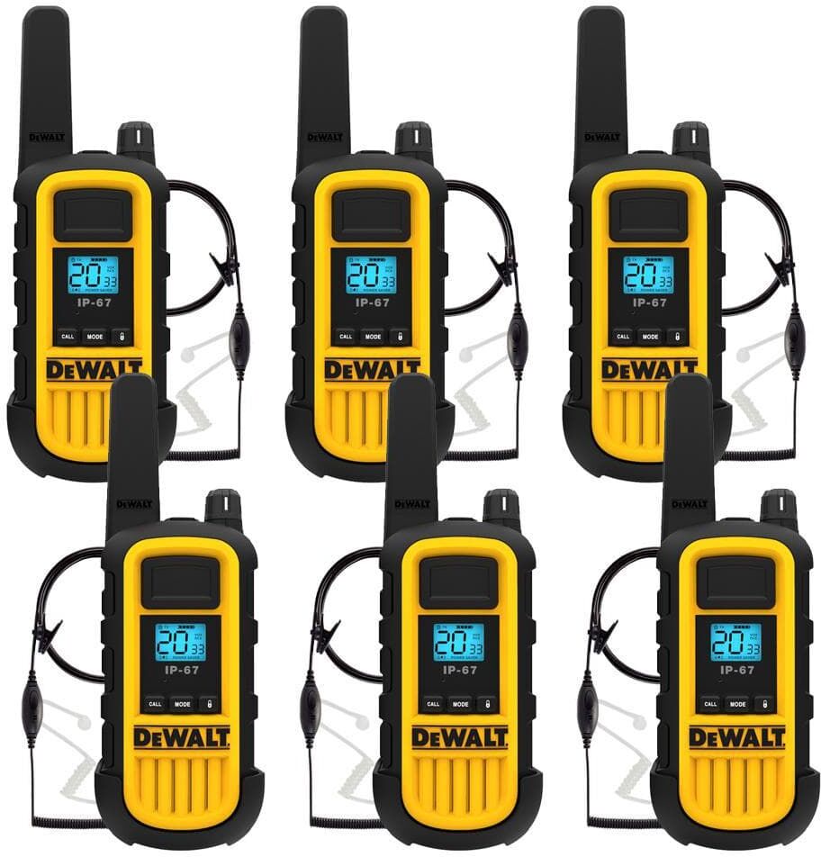 DeWalt DXFRS800 Heavy-Duty 2-Watt Walkie Talkie and Headset Bundle (6-Pack)