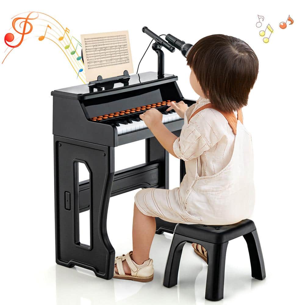 Gymax 37-Key Music Piano Keyboard Kids Learning Toy Instrument with Microphone Black