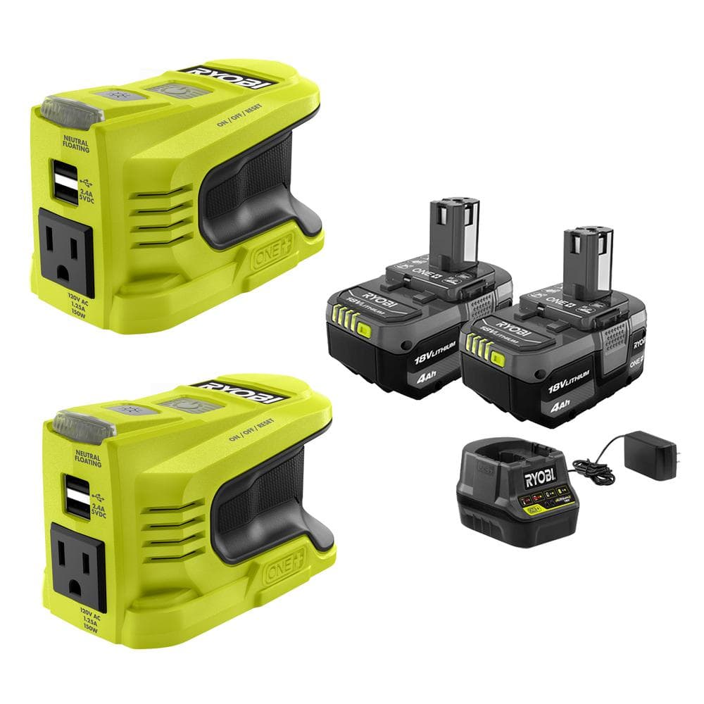 RYOBI Two 150-Watt Power Source for ONE+ 18-Volt Battery with (2) 4.0 Ah Batteries and (2) Chargers