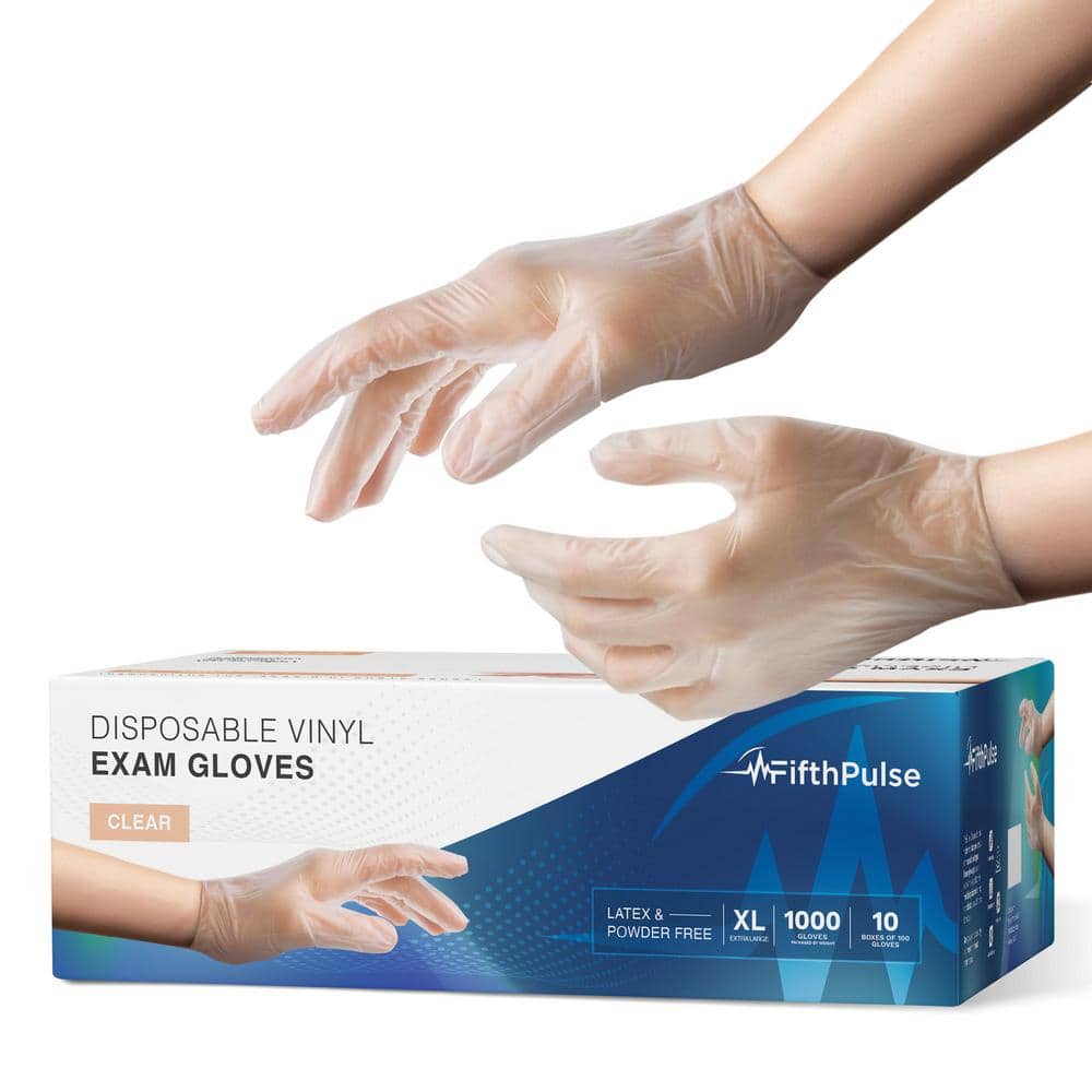 FifthPulse Extra Large - Vinyl Gloves, Latex Free and Powder Free - Medical Examination Disposable Gloves - Clear - 1000 Count
