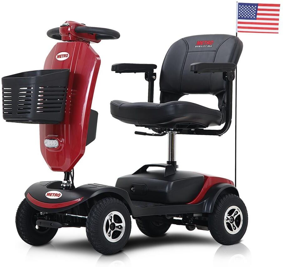 Outdoor compact mobility scooter, 300-Watt Motor, Travel - Long Range Power Extended Battery with USB charger port, RED