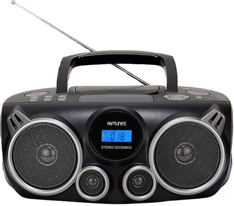 RIPTUNES Stereo Boombox Plus Wireless Audio Streaming, MP3/CD, USB/SD - Black