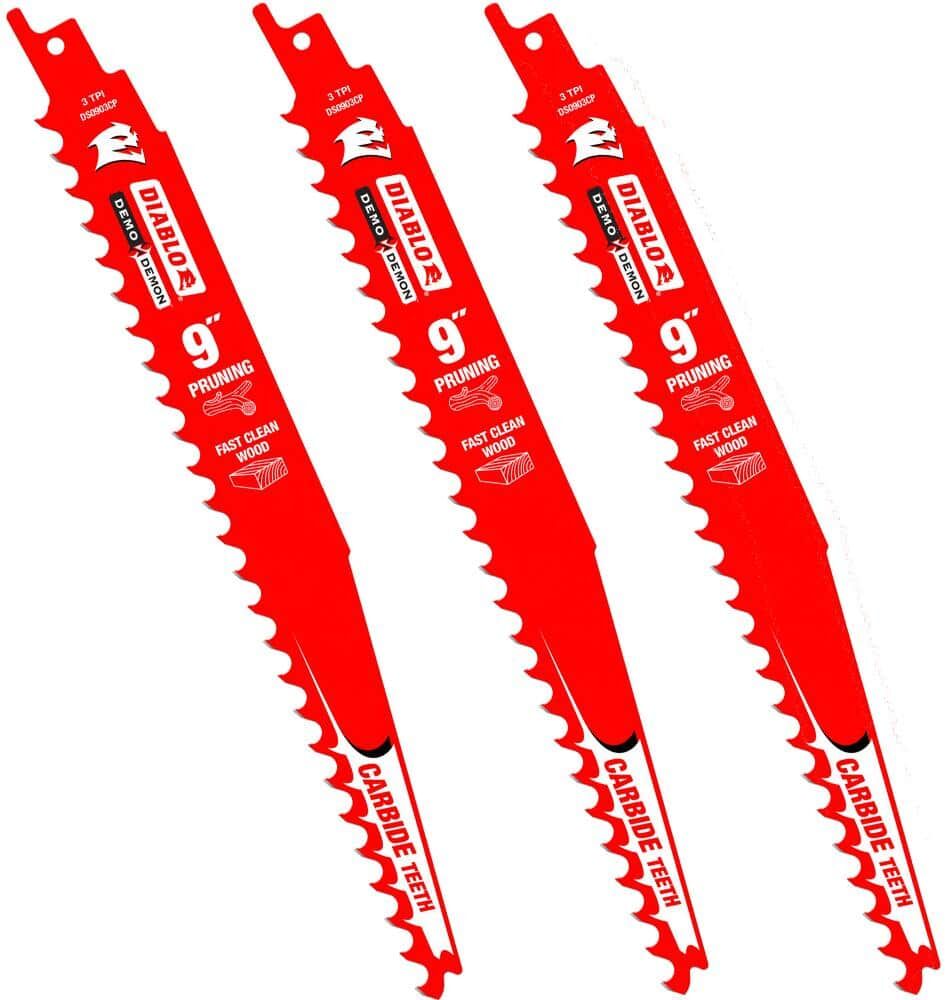 DIABLO 9 in. 3 TPI Demo Demon Carbide Reciprocating Saw Blades for Pruning and Clean Wood Cutting (3-Pack)