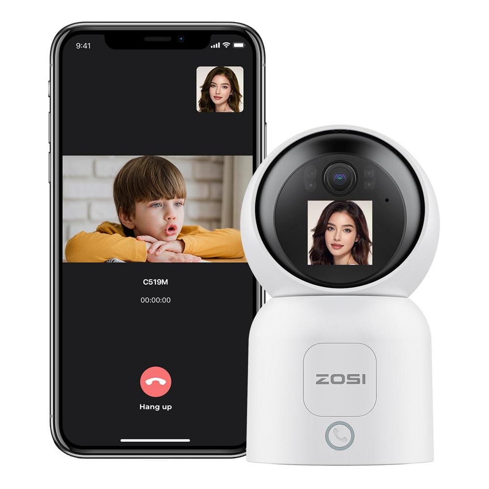 ZOSI Wired C519M 2.5K 4 MP Indoor Smart Home Security Camera, 360-Degree PT Baby/Pet Dog Monitor, 1-Touch Call, 2-Way Audio