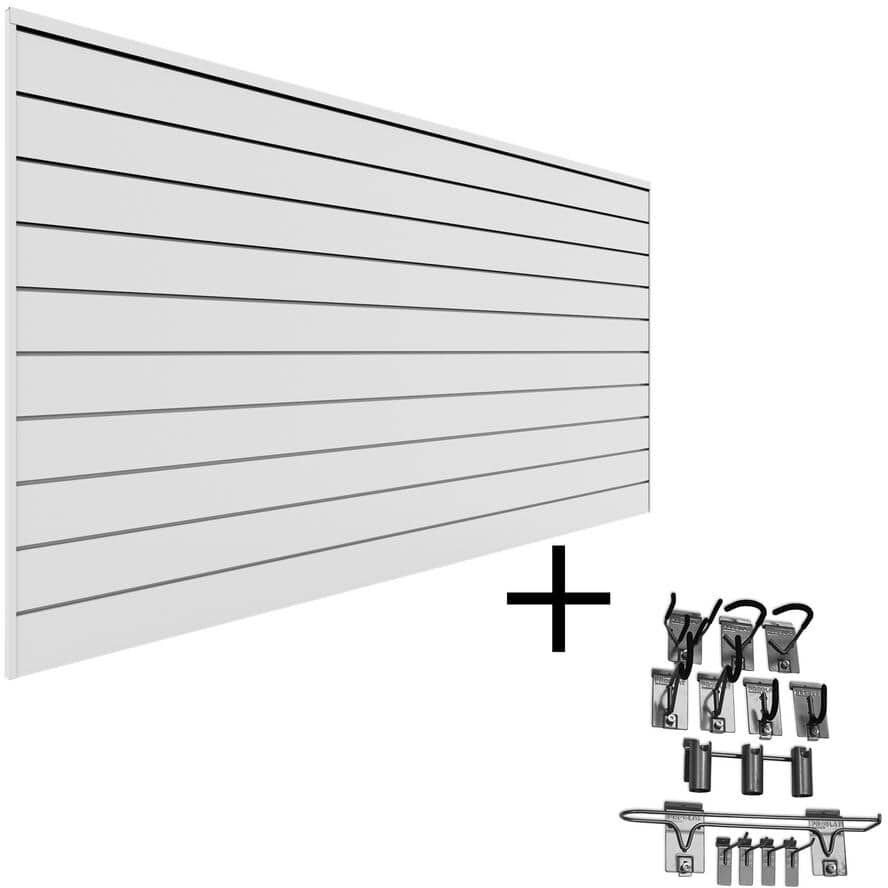 Proslat PVC Slatwall 8 ft. x 4 ft. White Sports Bundle (12-Piece)