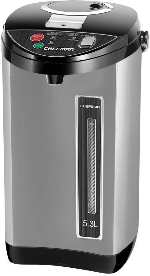 Chefman 22.4-Cup Stainless Steel Corded Electric Hot Water Pot Urn With Auto and Manual Dispense Buttons With Safety Lock