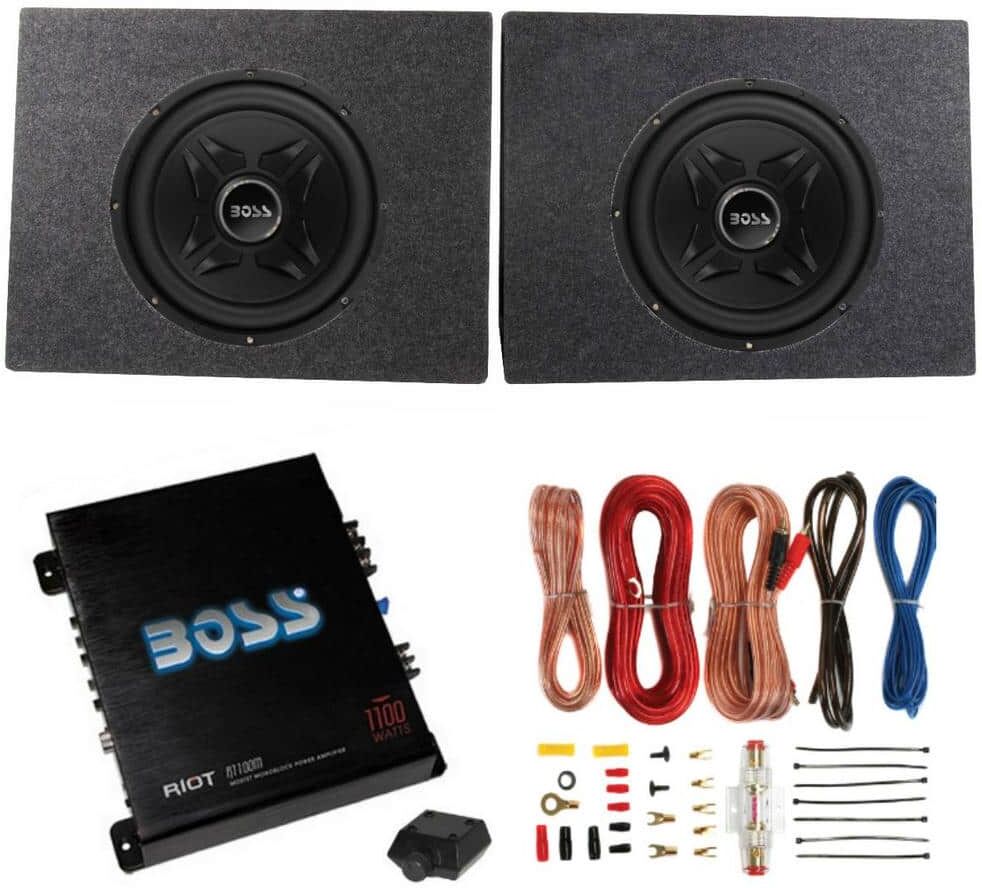 Boss 12 in. 1000-Watt Car Subwoofers 1100-Watt Mono Amp R1100M Plus Amp Kit and 12 in. Enclosures