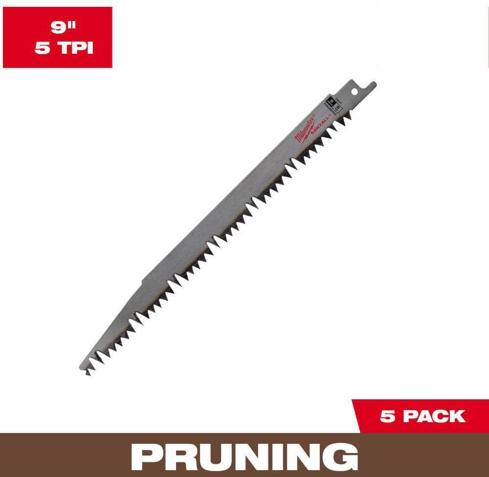 Milwaukee 9 in. 5 TPI Pruning SAWZALL Reciprocating Saw Blades (5-Pack)