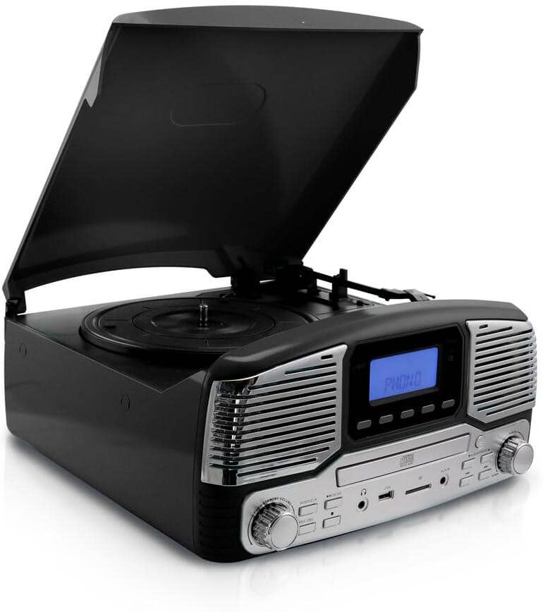 Trexonic Retro Record Player with Bluetooth and 3-Speed Turn Table in Black