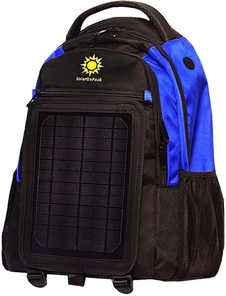 SOLARBAK SolarGoPack 12k mAh Battery 5-Watt Size Solar Panel Charger Royal Blue and Black Backpack