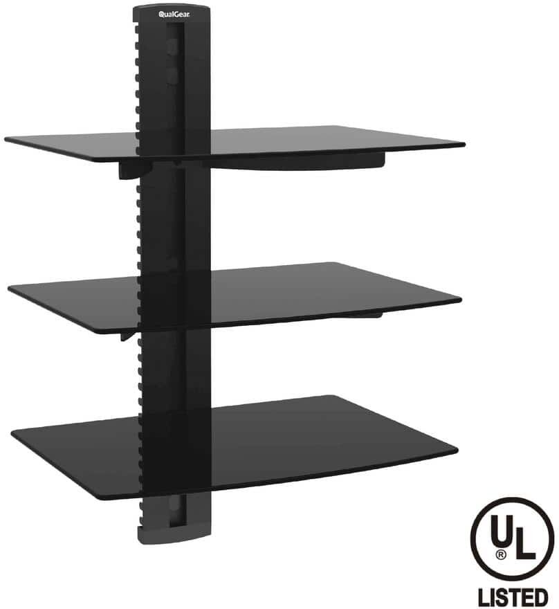 QualGear Universal Triple Shelf Wall Mount for A/V Components up to 8kg/17.6 lbs. (x3), Black