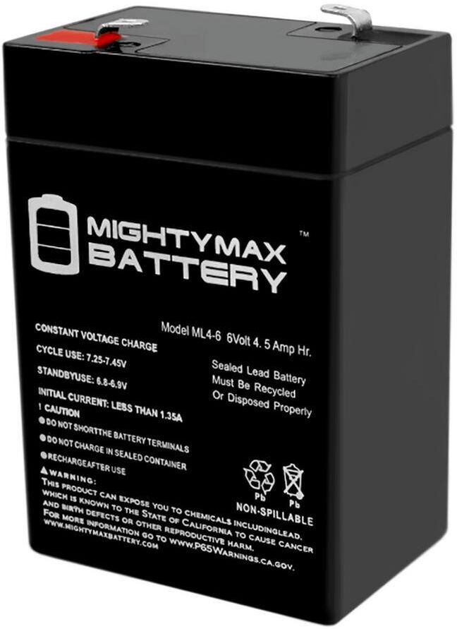 MIGHTY MAX BATTERY ML4-6 - 6V 4.5AH REPLACES PEG PEREGO THOMAS THE TRAIN + 6V CHARGER