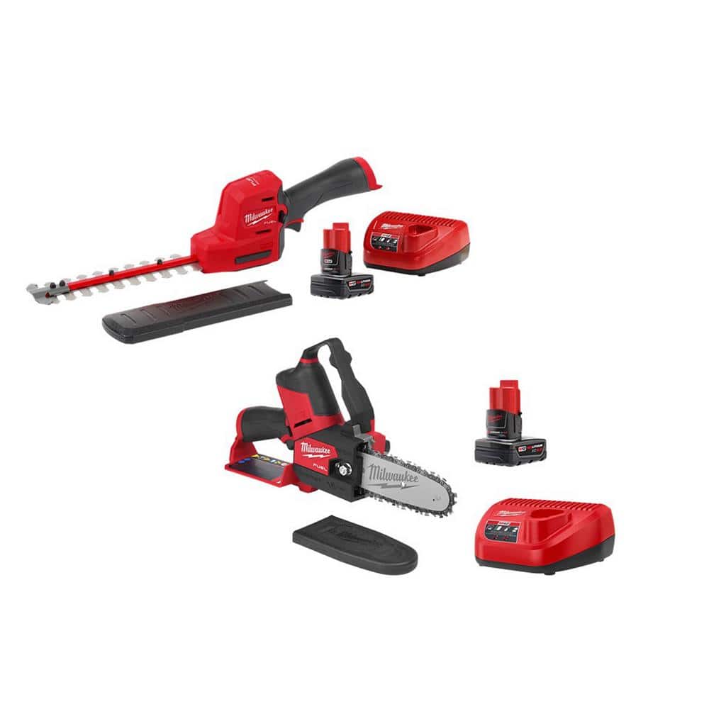 Milwaukee M12 FUEL 8 in. 12V Lithium-Ion Brushless Cordless Hedge Trimmer Kit and M12 FUEL 6 in. HATCHET Pruning Saw Combo Kit
