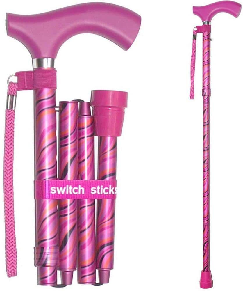 switch sticks Luxury Folding Walking Stick 32 in. to 37 in. with Water Resistant Bag, Wrist Strap and Hook and Loop Band in Pink