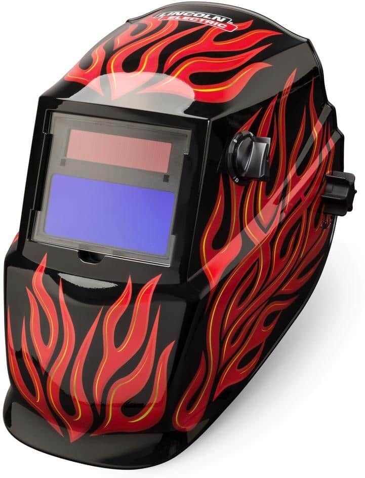 Lincoln Electric Auto-Darkening Welding Helmet with Variable Shade Lens No. 9-13 (1.73 x 3.82 in. Viewing Area), Red Steel Design