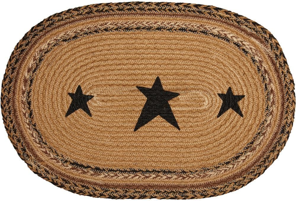 VHC BRANDS Kettle Grove Star 12 in. W x 18 in. L Caramel Tan Black Jute Oval Placemat Set of 6