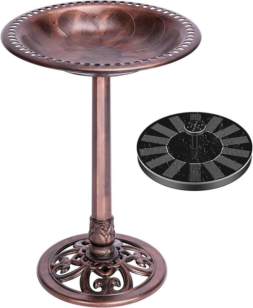 VIVOHOME Antique Polyresin Bronze Garden Birdbath with Solar Powered Round Pond Fountain