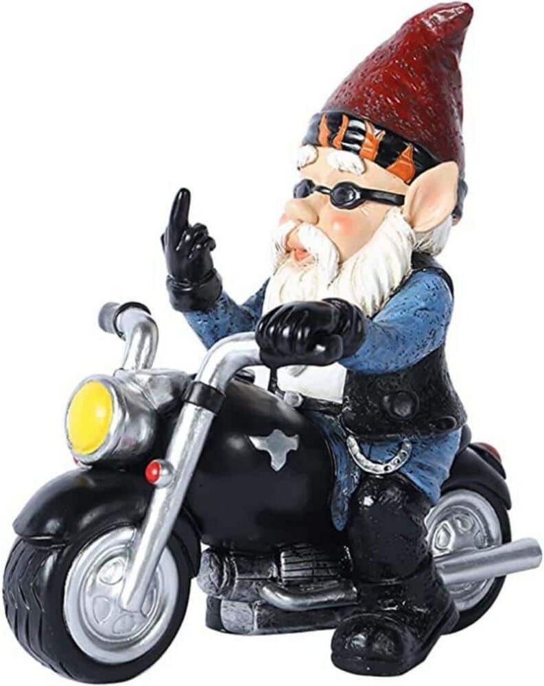 Cubilan Garden Gnome Riding Motorcycle Funny Outdoor Gnome Decoration Indoor Outdoor Lawn Figurines for Home Yard Decor, Medium