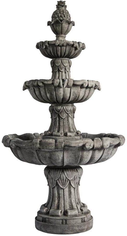 XBRAND 58.3 in. Leaf Classic Bird bath Water Fountain, Outdoor Garden, With Pump, White Resin, Yard, Lawn, Porch Decor (3-Tier)