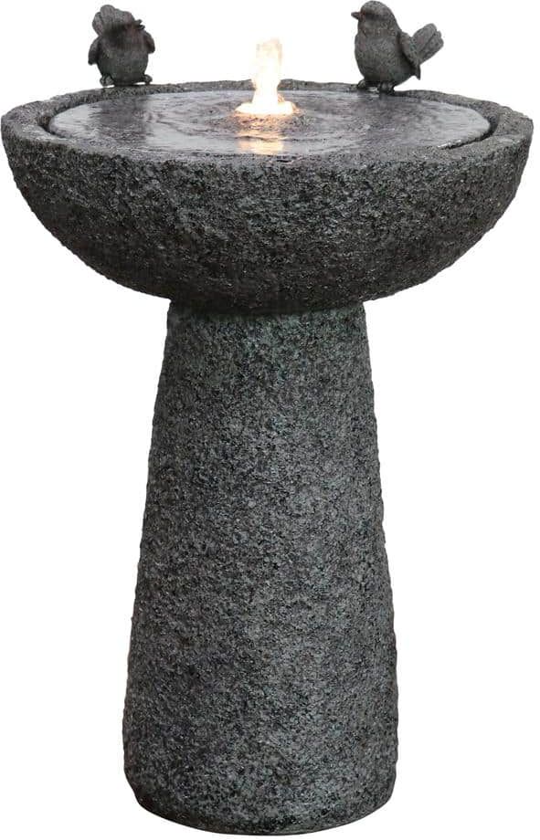 HI-LINE GIFT LTD. 27 in. H Natural Finish Bird Bath Fountain Outdoor with Warm White LED