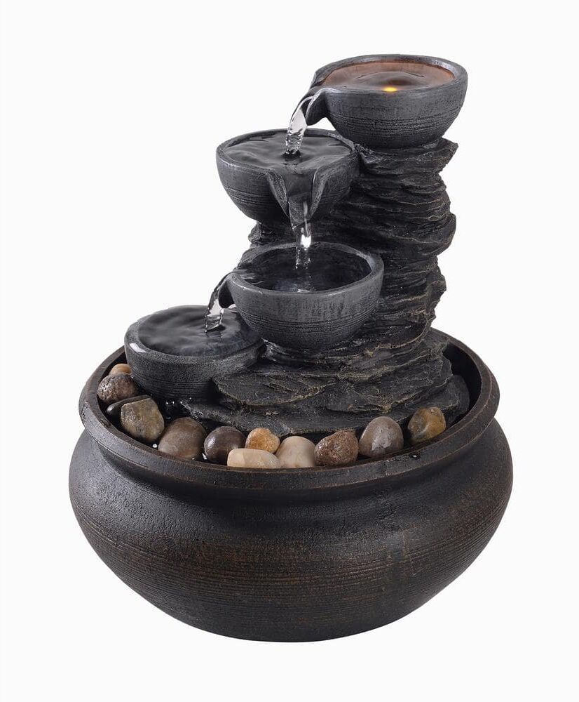 Teamson Home Table Top Tiered Fountain with LED Light in Stone Grey