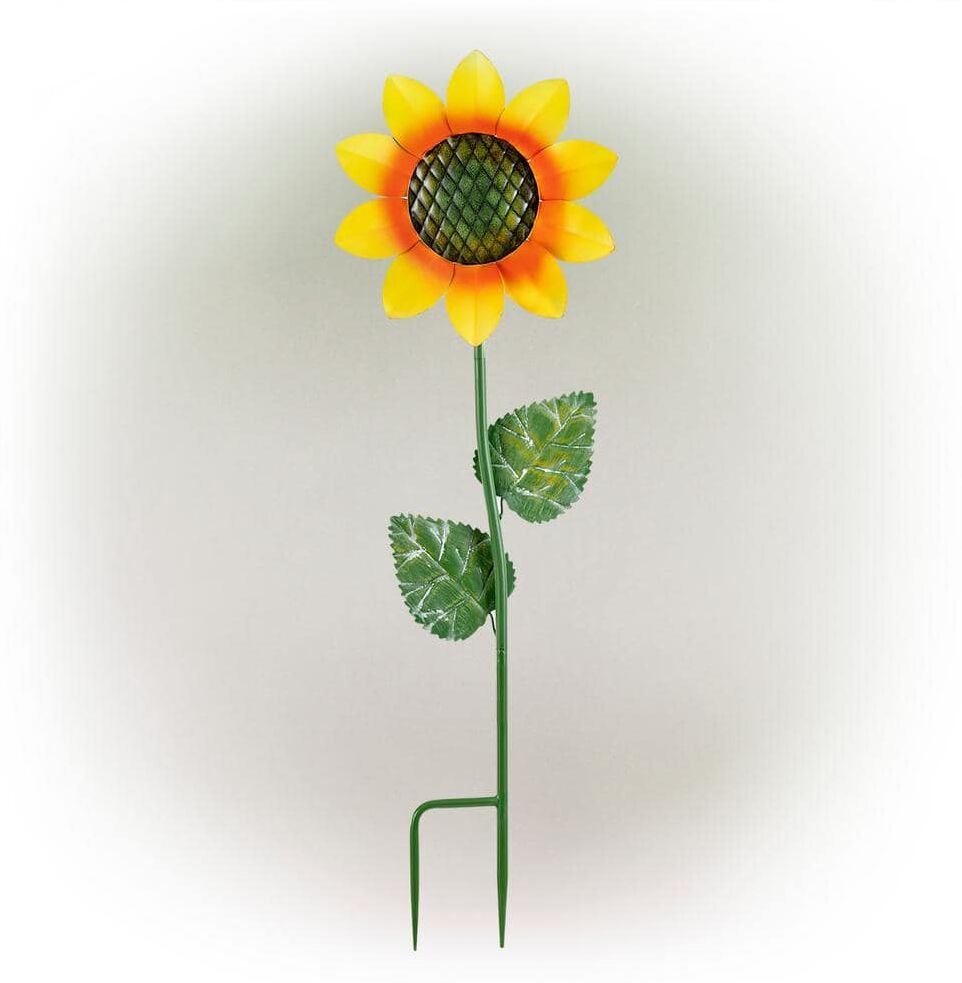 Alpine 63 in. Tall Outdoor Metallic Blooming Sunflower Garden Stake Yard Decoration