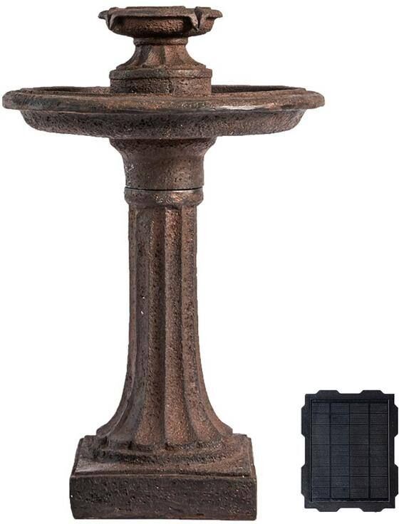 XBRAND 28 in. Solar 1-Tier Water Fountain, Outdoor Birdbath, Brown Resin w/Solar Panel, Solar Pump for Home Garden Yard Decor