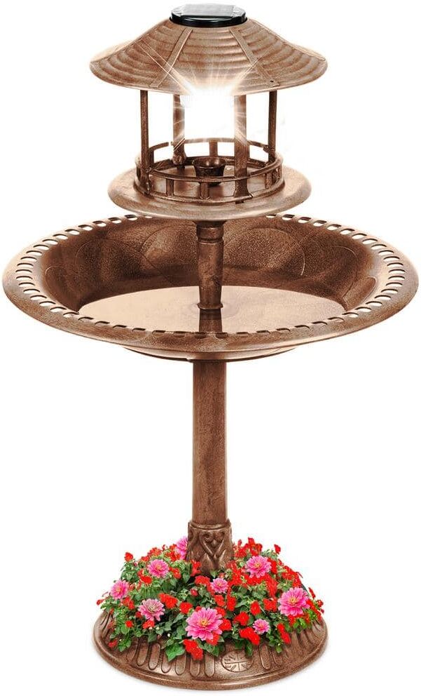 Best Choice Products Solar Bronze Pedestal Fountain Birdbath