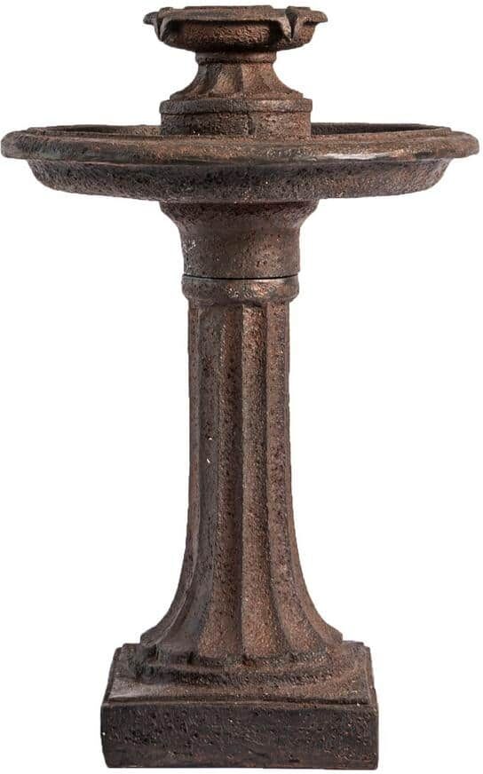 XBRAND 28 in. Bird Bath 1-Tier Water Fountain, Outdoor, Brown Resin, Auto Shut Off Pump for Home Garden Yard Decor