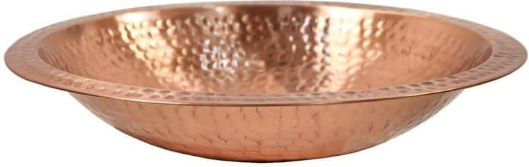 ACHLA DESIGNS 14 in. W Round Satin Hammered Solid Copper Birdbath Bowl with Rim, Garden Accent, Outdoor Accessory