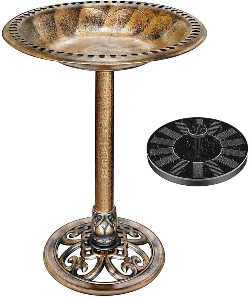 VIVOHOME Antique Polyresin Copper Garden BirdBath with Solar Powered Pond Fountain