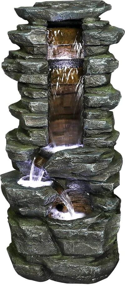 Cesicia Outdoor Garden/Yard Resin Rock Fountain with LED Light in 4-Crock with Fasion Design in Gray