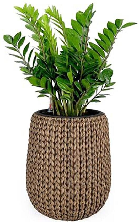 AUTMOON 17.3 in. Self-watering Wicker Planter Garden Decoration Pot, Natural