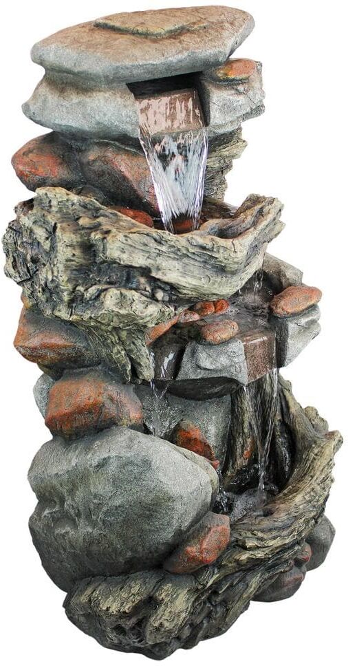 Design Toscano Cathedral Rocks Cascading Waterfall Stone Bonded Resin Garden Fountain