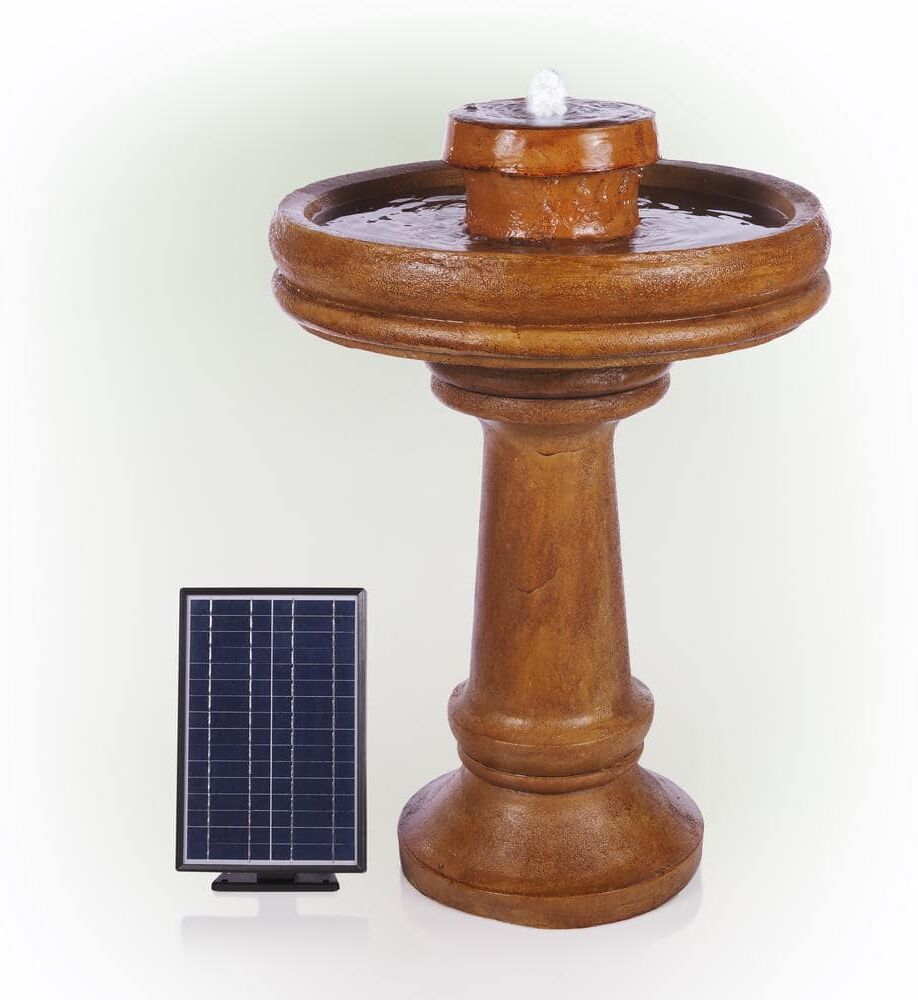 Alpine 29 in. H Classic Birdbath Pedestal Fountain with Solar-Powered LED Lights